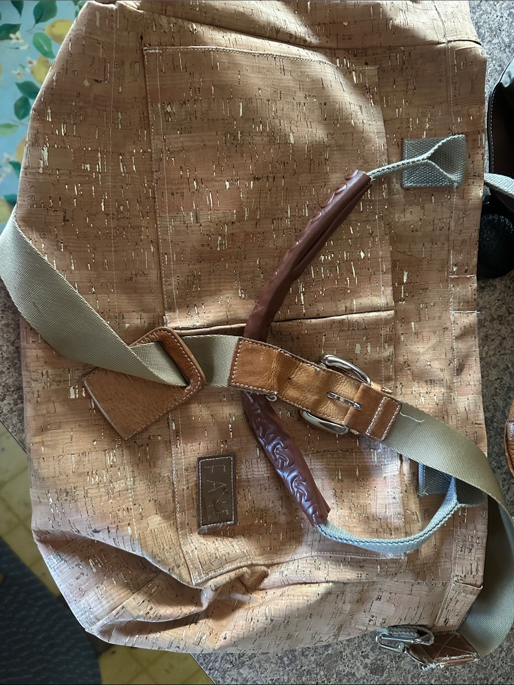 Faye Toogood Cork-Effect Backpack in Tan and Olive